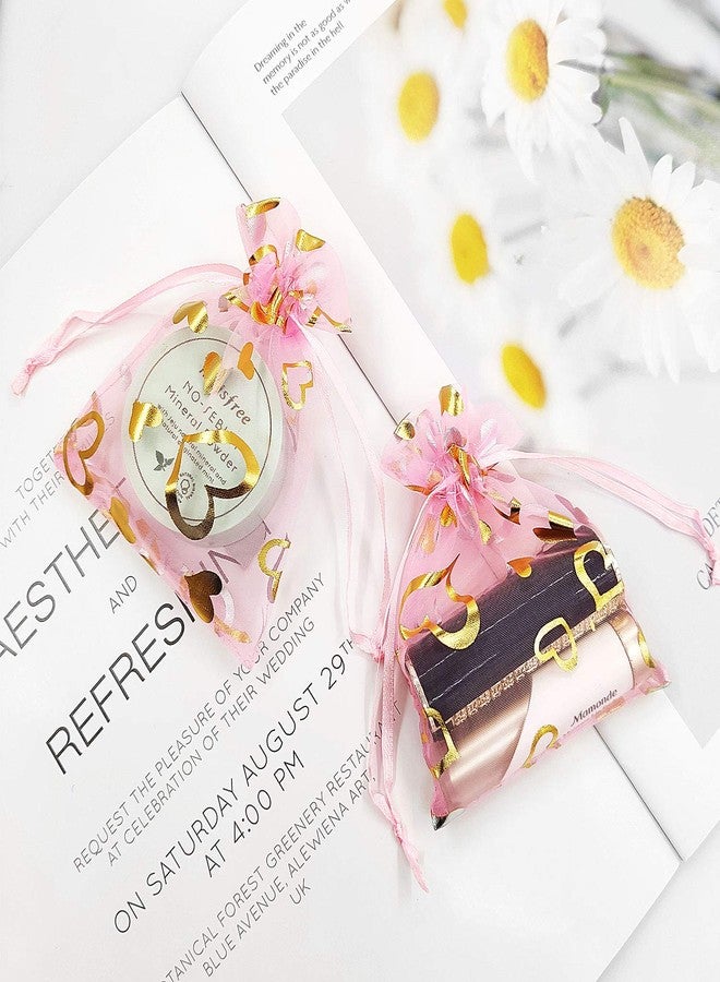 SumDirect 100Pcs 3.5x4.7 inch Sheer Pink Drawstring Heart Organza Favor Gift Bags Wedding Party Christmas Jewelry Pouches - Image 5